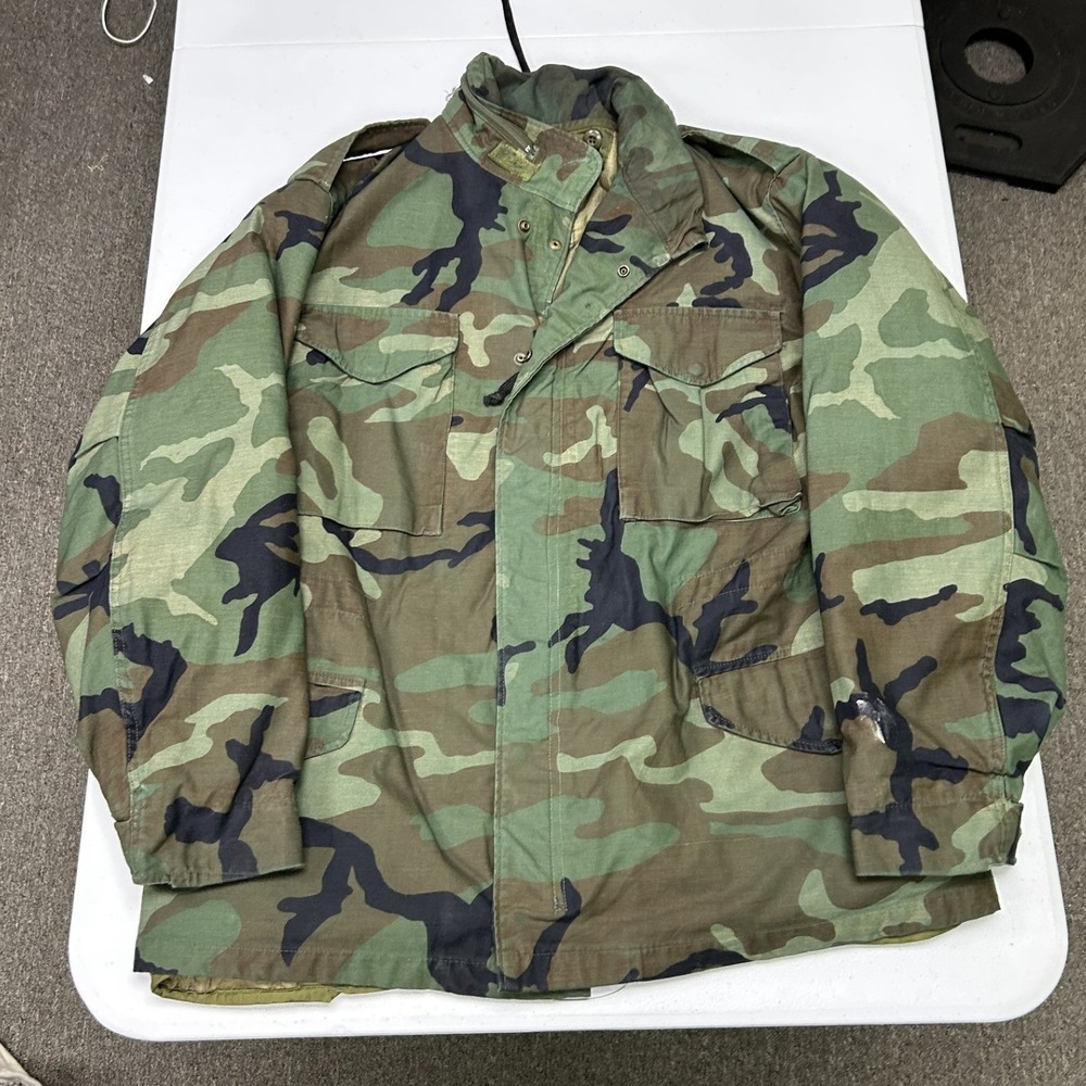 Military M-65 Field Coat Mens Large Regular Green Woodland Camo Tactical Jacket